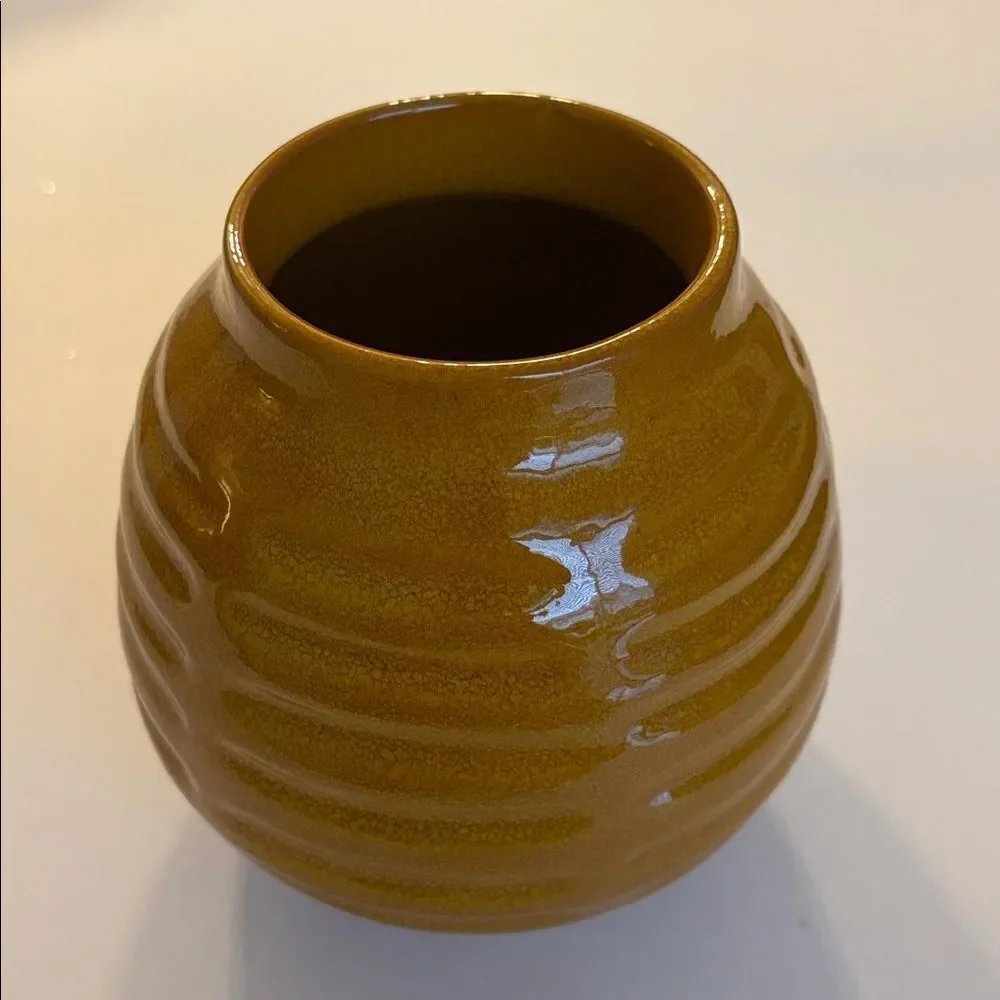 Crate and Barrel Mara Orange Vase Glazed Terra Cotta